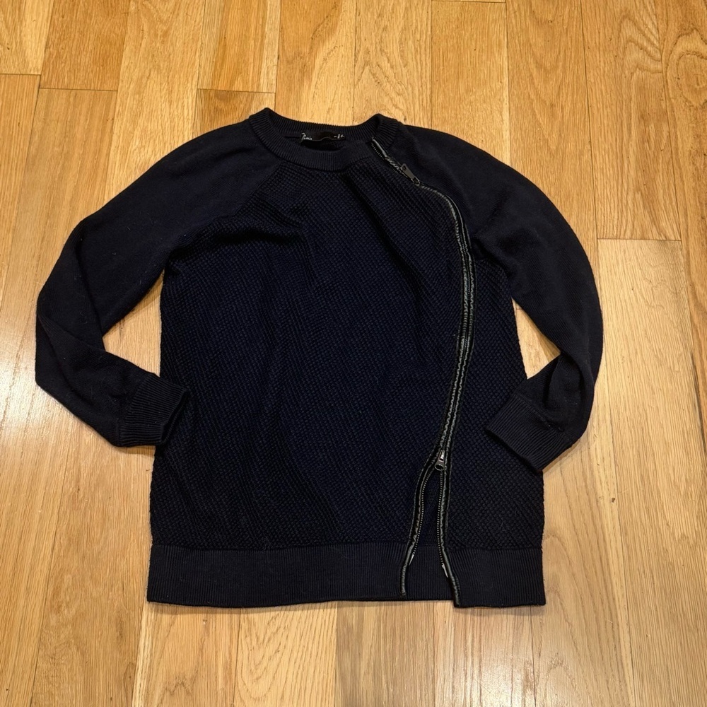 Noir Black Zip Up Sweater with Asymmetrical Design